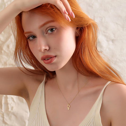 Feminist Venus Symbol Necklace: Brass with Gold or Silver Finish Female Power Pendant