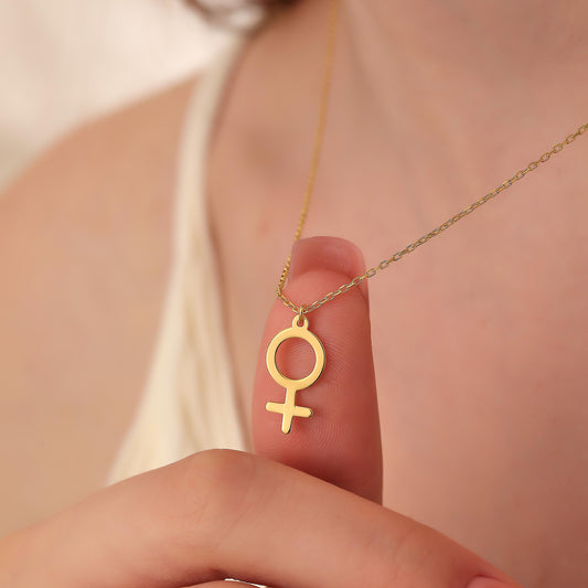 Feminist Venus Symbol Necklace: Sterling Silver or Gold Female Power Pendant