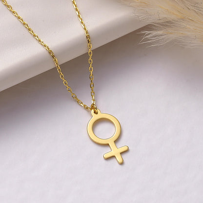 Feminist Venus Symbol Necklace: Sterling Silver or Gold Female Power Pendant