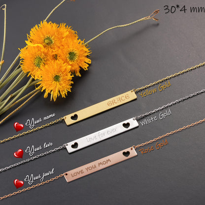 Personalized Nameplate Necklace: Sterling Silver or Solid Gold Bar Pendant