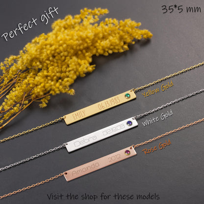 Personalized Nameplate Necklace: Sterling Silver or Solid Gold Bar Pendant