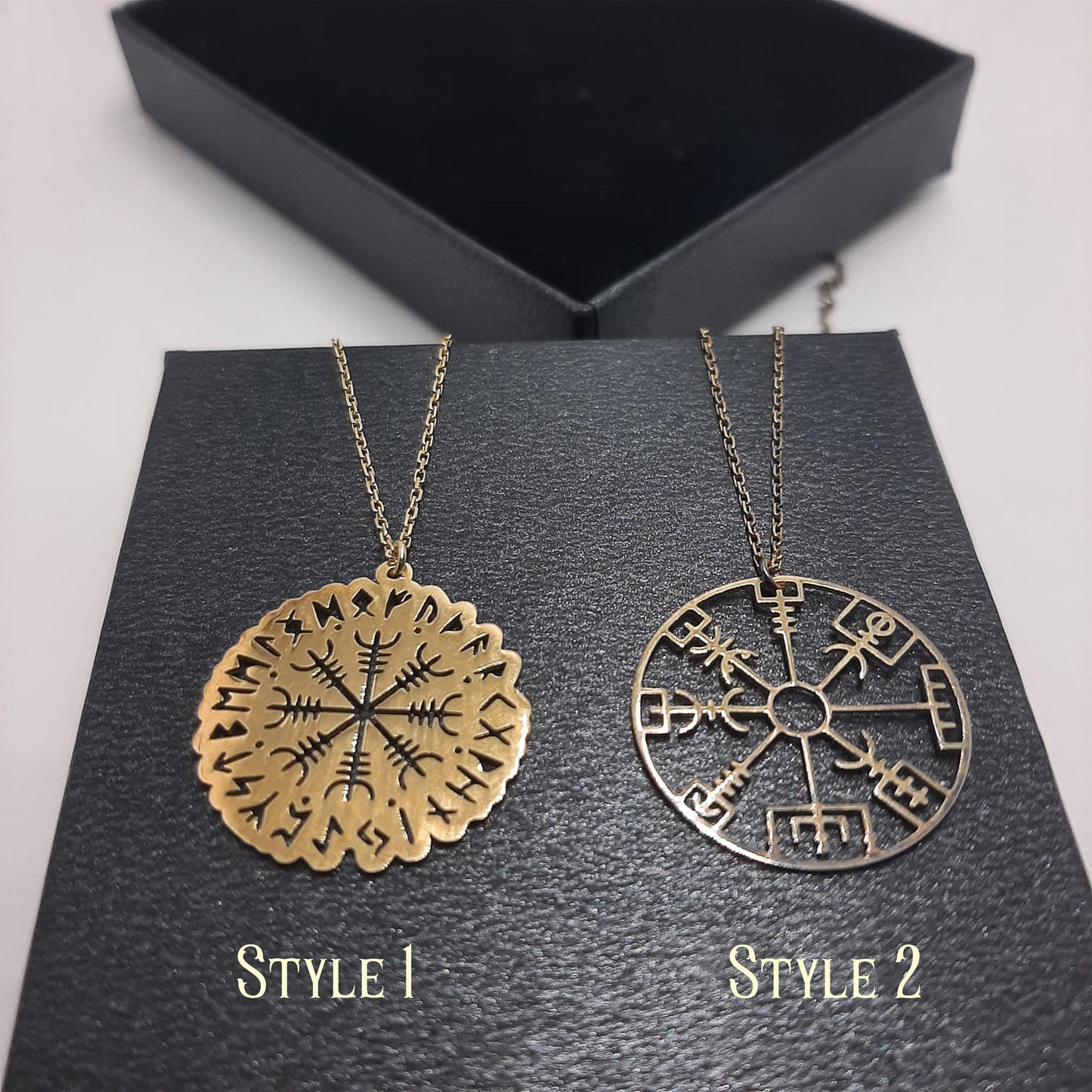 Helm of Awe Necklace: Sterling Silver or 14K Solid Gold Viking Aegishjalmr Amulet