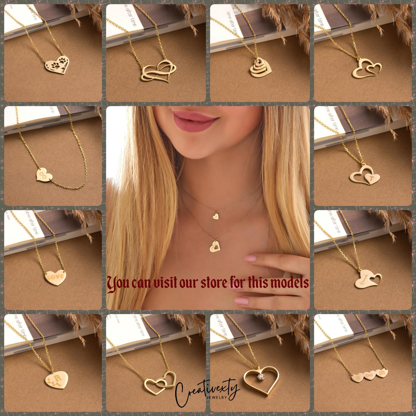 Interlocking Hearts Necklace: Sterling Silver & 14K Gold, Mother Daughter Jewelry