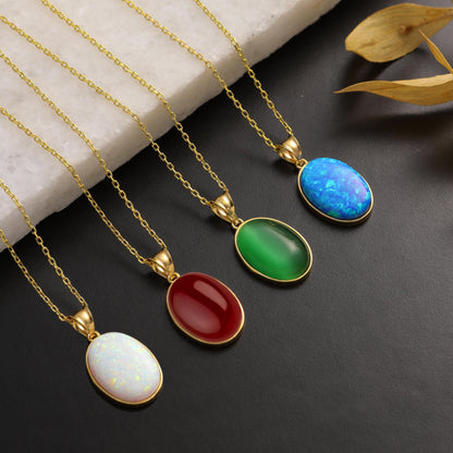 Handmade Carnelian Oval Pendant Necklace: 925 Sterling Silver, Gold Plated