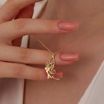 Fairy Necklace: Silver or Gold Tinkerbell Pendant (Yellow / Rose / White)
