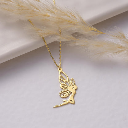 Fairy Necklace: Silver or Gold Tinkerbell Pendant (Yellow / Rose / White)