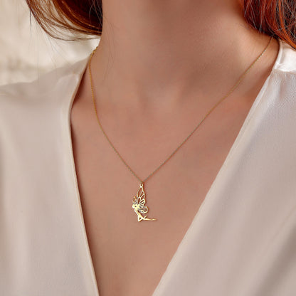 Fairy Necklace: Silver or Gold Tinkerbell Pendant (Yellow / Rose / White)
