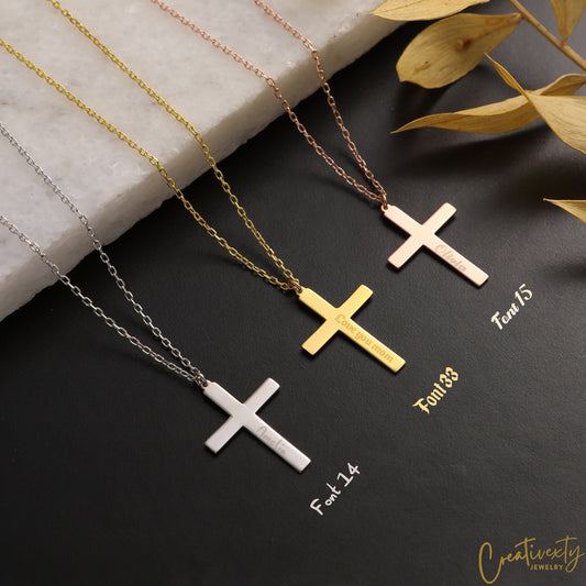 Personalized Cross Necklace: Gold or Silver Finish Protection Gift, Unisex Charm