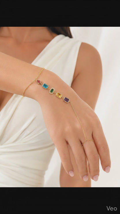 Rice Colored Zircon Stone Gold Plated Hand Chain